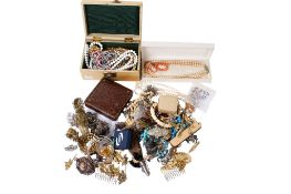 A group costume and silver jewellery. Including necklaces, earrings.