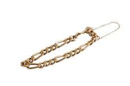A 9ct gold figaro chain bracelet. Hallmarked to clasp, with security chain, L18cm, weight 20.9g.