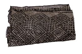 An Indian style white metal and black mesh shawl. With a geometric design, circa 100cm x 200cm.