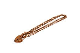 A 9ct rose gold bracelet. With heart locket, each link marked 9 and 375, L18cm, gross weight 17.9g.
