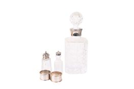 Two silver napkin rings and silver and white metal mounted items.