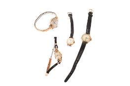 Four 9ct gold cased vintage ladies' wristwatches.