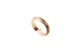 A yellow and white metal bi-colour band ring. Marked 14k and another mark, size J, weight 3.7g.
