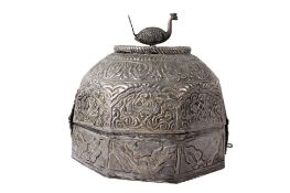 A Far Eastern white metal octagonal box.