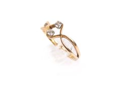 An 18ct gold and two stone diamond ring.