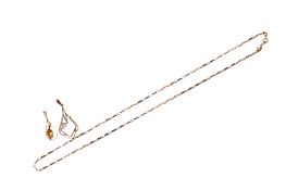A 9ct gold chain and two stone set pendants. The link necklace, weight 4.