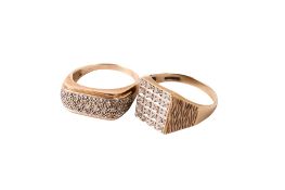 Two 9ct gold and diamond signet rings.