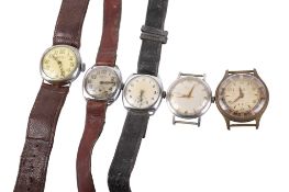 Five vintage gentlemen's stainless steel wristwatches.