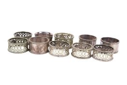 Ten 20th century white metal napkin rings.