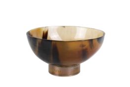 A silver mounted imitation horn bowl. The mounted foot hallmarked London 2019, H8.2cm x diameter 15.