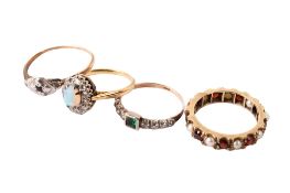 Four yellow metal rings.