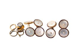 An early 20th century 18ct gold, enamel and mother of pearl dress set. Marked 18ct, gross weight 16.