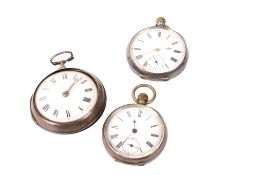 Three Victorian and later silver and silver plated pocket watches.