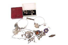 An assortment of silver and white metal jewellery.