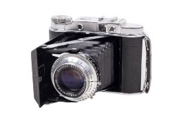 A Franka Solida III 6x6 medium format folding rangefinder camera.