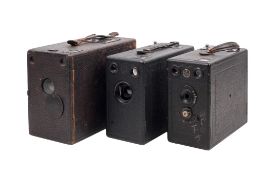 Three Antique Falling Plate cameras. To include two Butcher's Midg variants and a similar example.