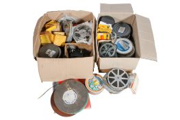 Two mixed boxes of cine-reels / film. Mostly 16mm.