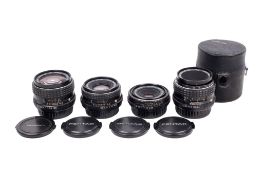 Four Asahi Pentax K-Mount lenses. To include a Pentax 24mm f2.8, optics VG, A Pentax-M 28mm f2.