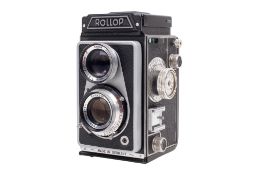 A Lipca Rollop 6x6 medium format TLR camera. Serial number 0 67695. With a 75mm f3.