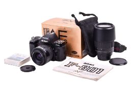 A Nikon F-801 AF 35mm SLR camera outfit. With two lenses; an AF Nikkor 35-70mm f3.3-4.