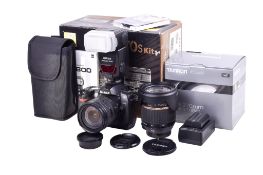 A Nikon D70s Digital SLR camera outfit. With two lenses; an AF-S Nikkor 18-70mm f3.5-4.