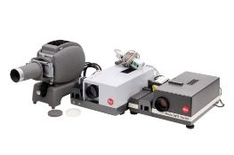 Three Leitz Wetzlar 25mm slide projectors. To include a Prado with an 85mm f2.