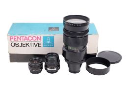 Three Pentacon G.D.R M42 mount lenses. To include; a 30mm f3.