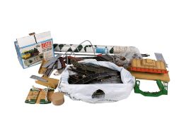 An assortment of 00 gauge model railway layout accessories.