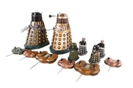 An assortment of Doctor Who radio controlled Dalek figures.