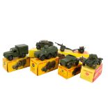Five Dinky diecast military vehicles. Comprising a No.697 25-Pounder Field Gun Set, No.