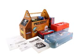 An assortment of electronic games and accessories.