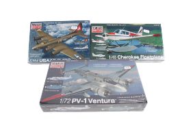 Three Minicraft plastic model kits. Comprising a No.11681 1:72 scale PV-1 Ventura, a No.