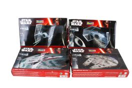 Four Revell Star Wars Level 3 plastic kits. Comprising a 1:121 scale Darth Vaders Tie Fighter, No.