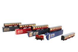 A collection of Hornby Dublo 00 gauge carriages and wagons.