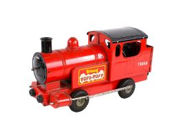 A Tri-ang tinplate 'Puff Puff' push along train. The red body numbered '73000', length 45cm.