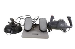An assortment of flight simulation accessories.