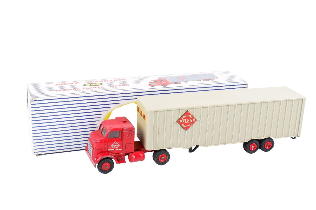 A Dinky Supertoys No.948 Tractor-Trailer 'McLean'. Having a red cab and plastic hubs, grey back. - Image 1 of 3