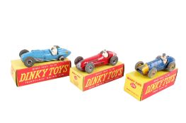 Three Dinky diecast racing cars. Comprising a No.