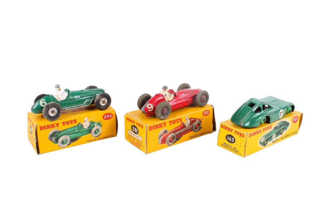 Three Dinky diecast racing cars and a set of No.771 International Road Signs. Comprising a No. - Image 2 of 5