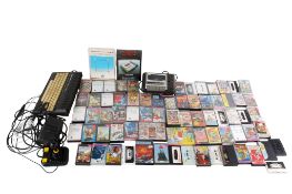 A collection of vintage video games and consoles.