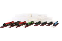 Eight model locomotives.
