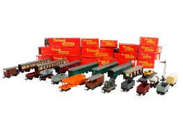 A collection of Tri-ang Railways 00 gauge carriages, cars and rolling stock. Including a boxed R.