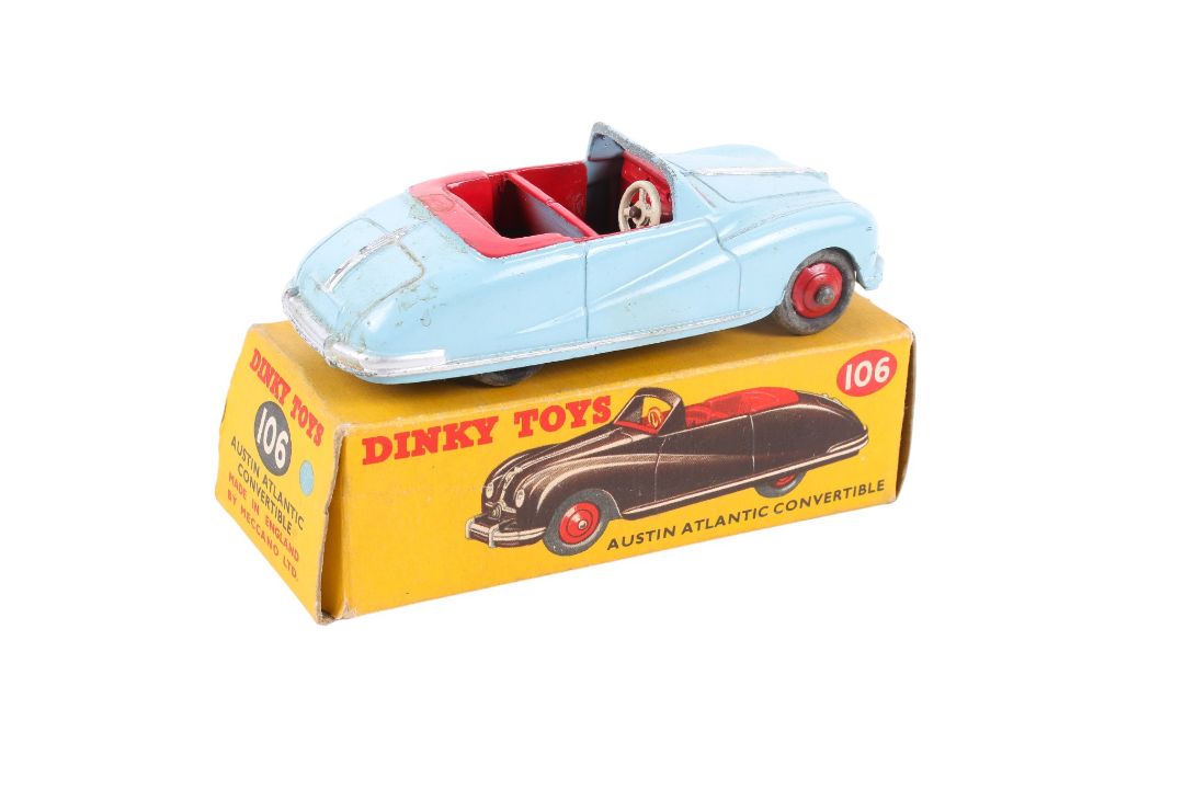 A Dinky No.106 diecast Austin Atlantic Convertible. Blue body with cerise interior and red hubs. - Image 2 of 4