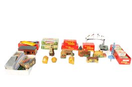 An assortment of 00 gauge layout accessories. Including boxed packs of Merit No.5083 Dustbins, No.