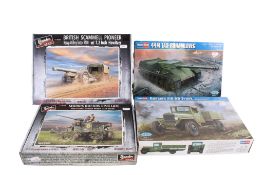 Four 1:35 scale military vehicle model kits. Comprising a Hobby Boss No.