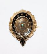 Dekorative Doublé Brosche/Anhänger mit Emaildekor, um 1900, 3,5 cm x 4,5 cm