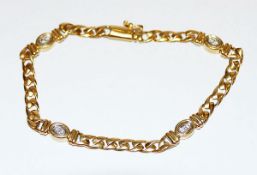 18 k Gelbgold Armband mit 4 Diamanten, 10 gr., L 18 cm
