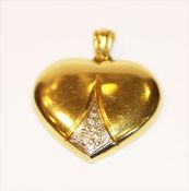 14 k Gelbgold Herz-Anhänger in Herzform mit Diamanten, 3,6 gr., 2,5 cm x 2,5 cm
