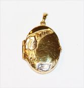 Ovaler 8 k Gelbgold Medaillon-Anhänger, aufklappbar, 3 gr., 2,5 cm x 2 cm