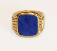 8 k Gelbgold Herrenring mit Lapislazuli, 5 gr., Gr. 55, Tragespuren